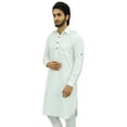thumbnail image 4 of Atasi Men's Classic White Pathani Style Kurta Long Cotton Shirt-Small, 4 of 7