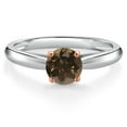 thumbnail image 3 of Gem Stone King 925 Silver and 10K Rose Gold Brown Smoky Quartz Solitaire Engagement Ring for Women | 0.50 Cttw | Round 5MM | Gemstone Birthstone | Size 9, 3 of 6