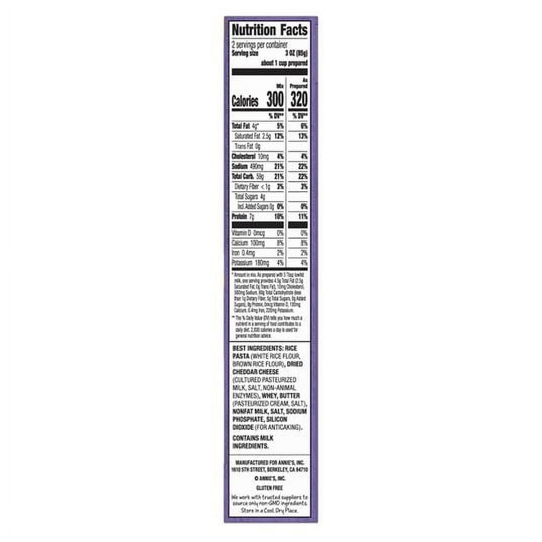 (12 pack) Annie's Gluten Free Rice Pasta and White Cheddar, Made with Real Cheese, 6 oz