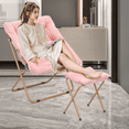 thumbnail image 4 of Monibloom Oversized Square Folding Fluffy Faux Fur Saucer Chair with Ottoman, for Adults, Living Room, Bedroom, Dorm, Apartment, Set of 2 (Pink), 4 of 10