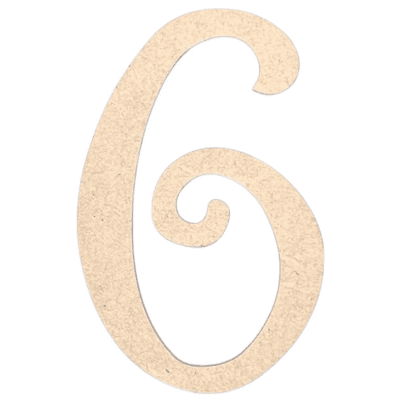 Krafty Supply - 12" Tall MDF Number 6 | 1/4" MDF | Curlz | Wooden Craft Numbers