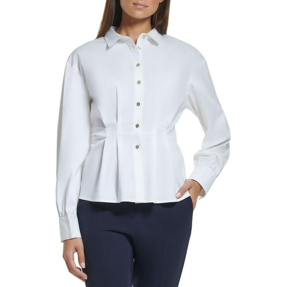 Tommy Hilfiger Womens Work Wear Peplu, Button-Down Top