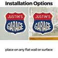 thumbnail image 3 of Justin's Garage (2 Pack) 4 inch X 4 inch Shield Shaped Heavy Duty 3.2 mil Vinyl Decals Weather Resistant, UV Protected To last, Gift for Dads and Uncles Classic Americana Crafted in the, 3 of 6