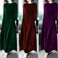 thumbnail image 2 of Skymirror Pile Collar Long Sleeves Pockets A-Line Women Dress Spring Autumn Pleated Loose Hem Solid Color Velvet Maxi Dress, 2 of 8