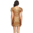 thumbnail image 3 of Fashion Womens Short Sleeve Sequin V Neck Bodycon Mini Club Dress, 3 of 5