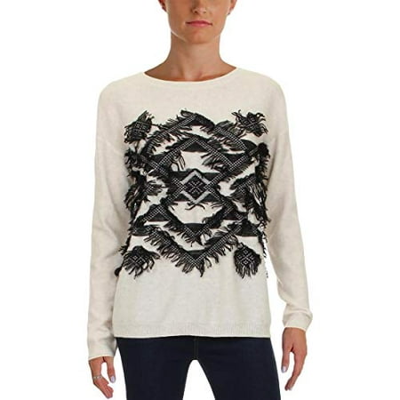 AQUA Cashmere Geo Fringe Cashmere Sweater (Ash Black, (Best Items For Ashe Lol)