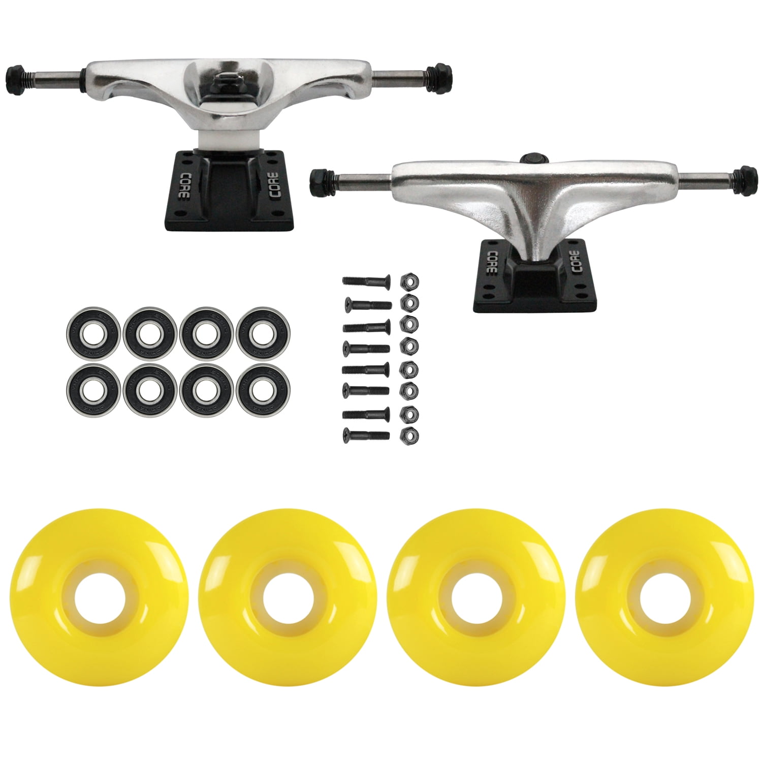 SKATEBOARD PACKAGE Core Silver 5.25 Trucks 51mm Neon Yellow Abec 7 Bearings