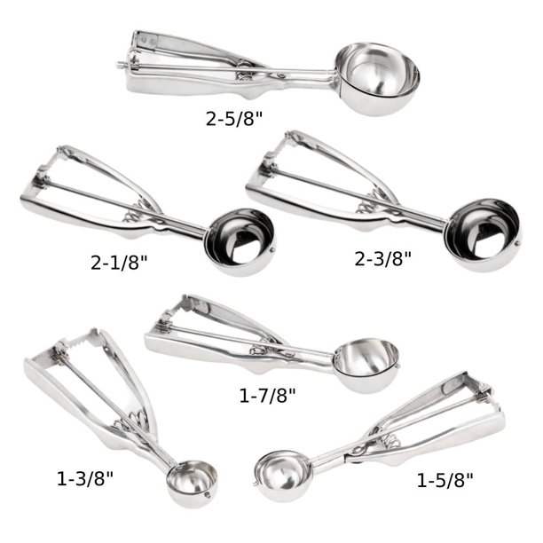 Set of 6 Sizes Ice Cream Scoops Stainless Steel Spring Action Handle