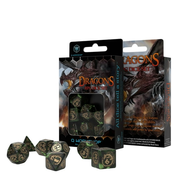 Q Workshop Dragons Bottle-green & gold Dice Set (7)