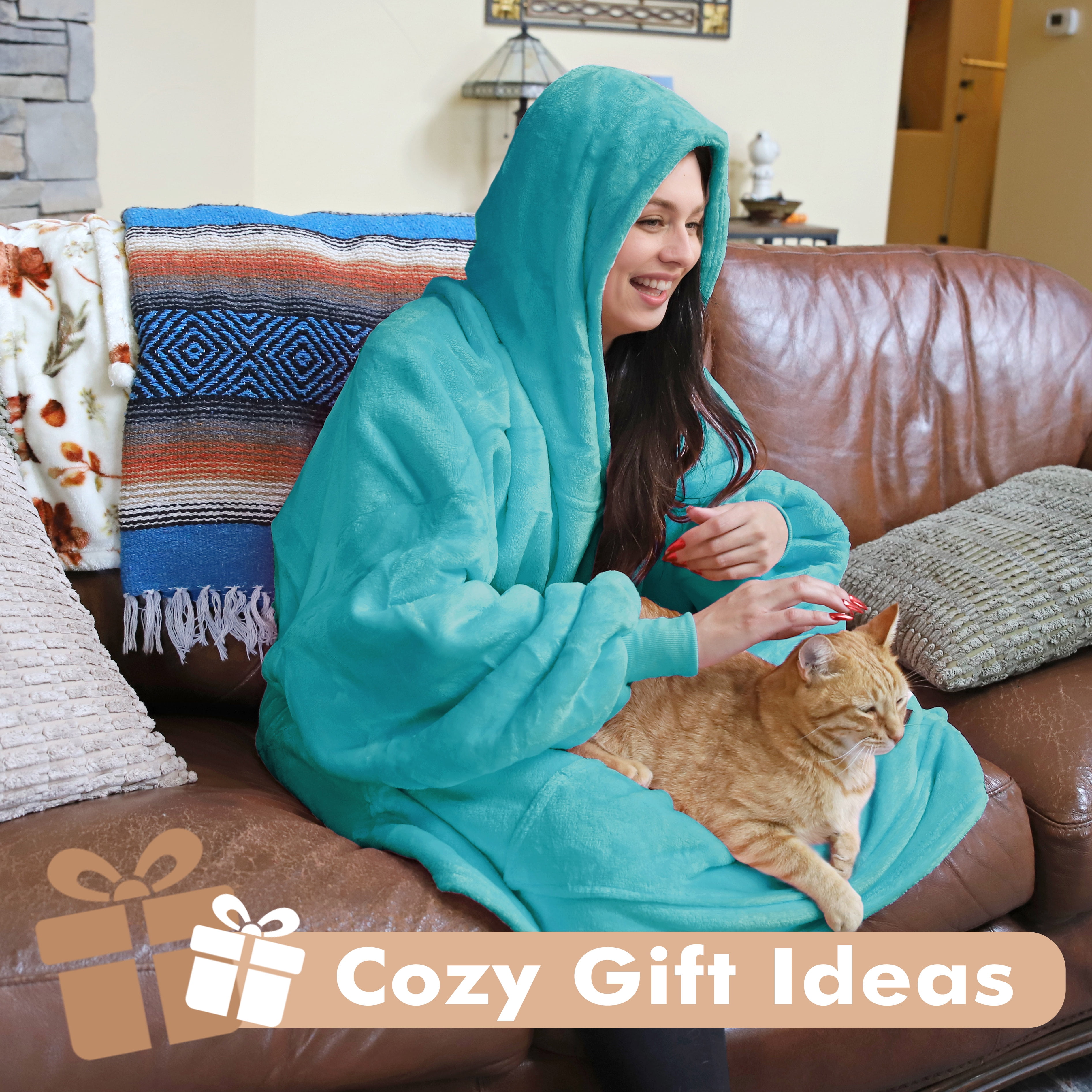 Tirrinia Oversized Blanket Hoodie, Wearable Fluffy Sherpa Blanket, Cozy Sweatshirt Blanket Gift for Adult Women Men Girlfriend