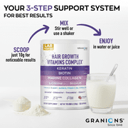 Granions Hair Supplements for Hair Growth Powder - Collagen Peptides, Biotin 10,000, Keratin, Aminos - 10.5oz