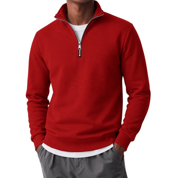JULMCOMO Quarter Zip Pullover Sweatshirt for Men Solid Color Stand Collar Long Sleeve Casual Athletic Tops for Fall Winter Red XL