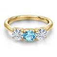 thumbnail image 3 of Gem Stone King 10K Yellow Gold Swiss Blue Topaz and White Moissanite Engagement Ring for Women | 1.65 Cttw | Round 5MM | Gemstone November Birthstone | Size 6, 3 of 7