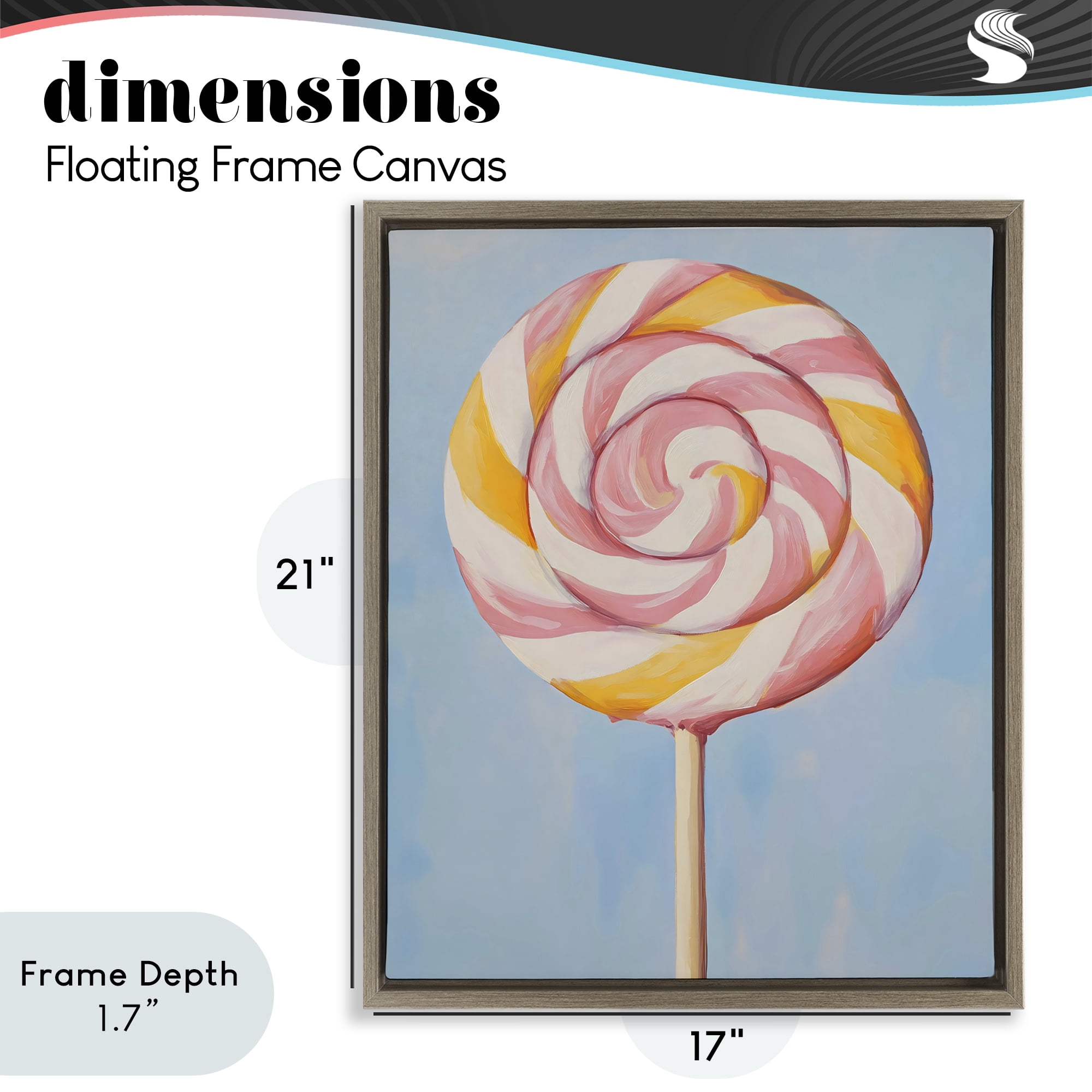 Stupell Industries Lollipop with Pink & Orange Swirl Brown Framed Floater Canvas Wall Art, design by The Prints Vibe