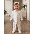 thumbnail image 3 of RUINIXCW Newborn Baby Girl Hospital Going Home Outfit Footed Romper Infant Girl Spring Fall Winter Clothes Zip Ruffle Long Sleeve Footie Jumpsuit Bow, 3 of 10