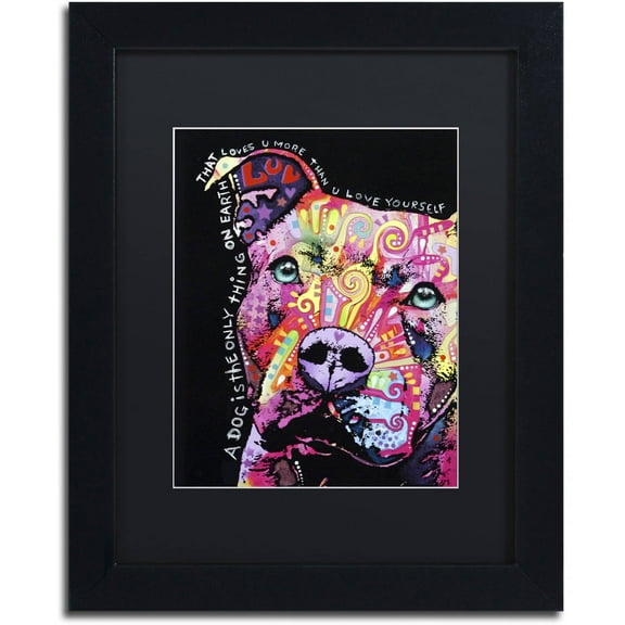 Trademark Fine Art "Thoughtful Pit Bull" Canvas Art by Dean Russo, Black Matte, Black Frame