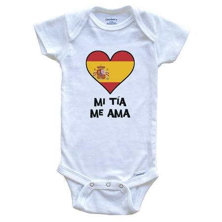 

My Aunt Loves Me Spanish Language Spain Flag Heart Baby Bodysuit - Mi tía me ama 6-9 Months White