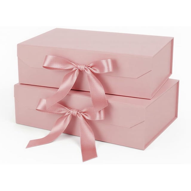 2 Pcs Caja de Regalo Plegable Magnética con Cinta, Carton (Negro)