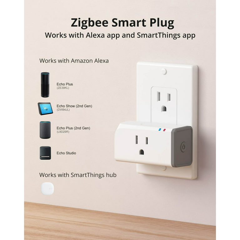 Smart Plug, ZigBee Switch Mini Smart Outlet Works with ST, Alexa, Echo (4th  gen) Echo Plus (2nd) Google Home, Works as a Range Extender, Hub Required  （2 Pack） 