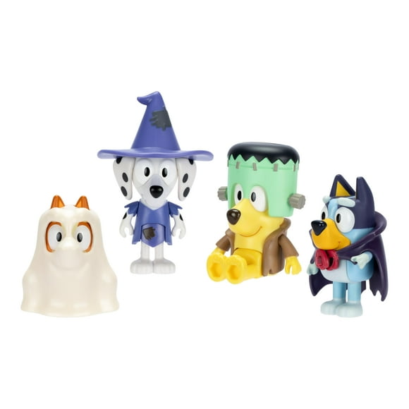 Paquete de 4 figuras Bluey Halloween con figuras de 2.5 pulgadas y acceso.