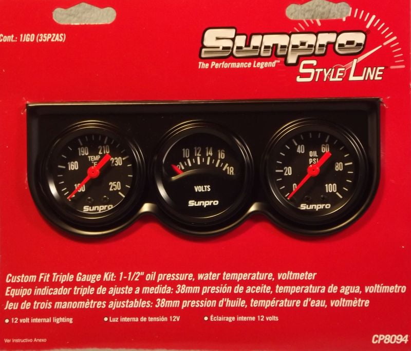 1 1/2" Mini Triple Gauge Kit Black / Black Bezel CP8094