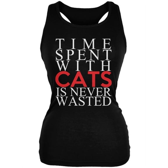 Time Spent With Cats Never Wasted Black Juniors Soft Tank Top - 2X-Large