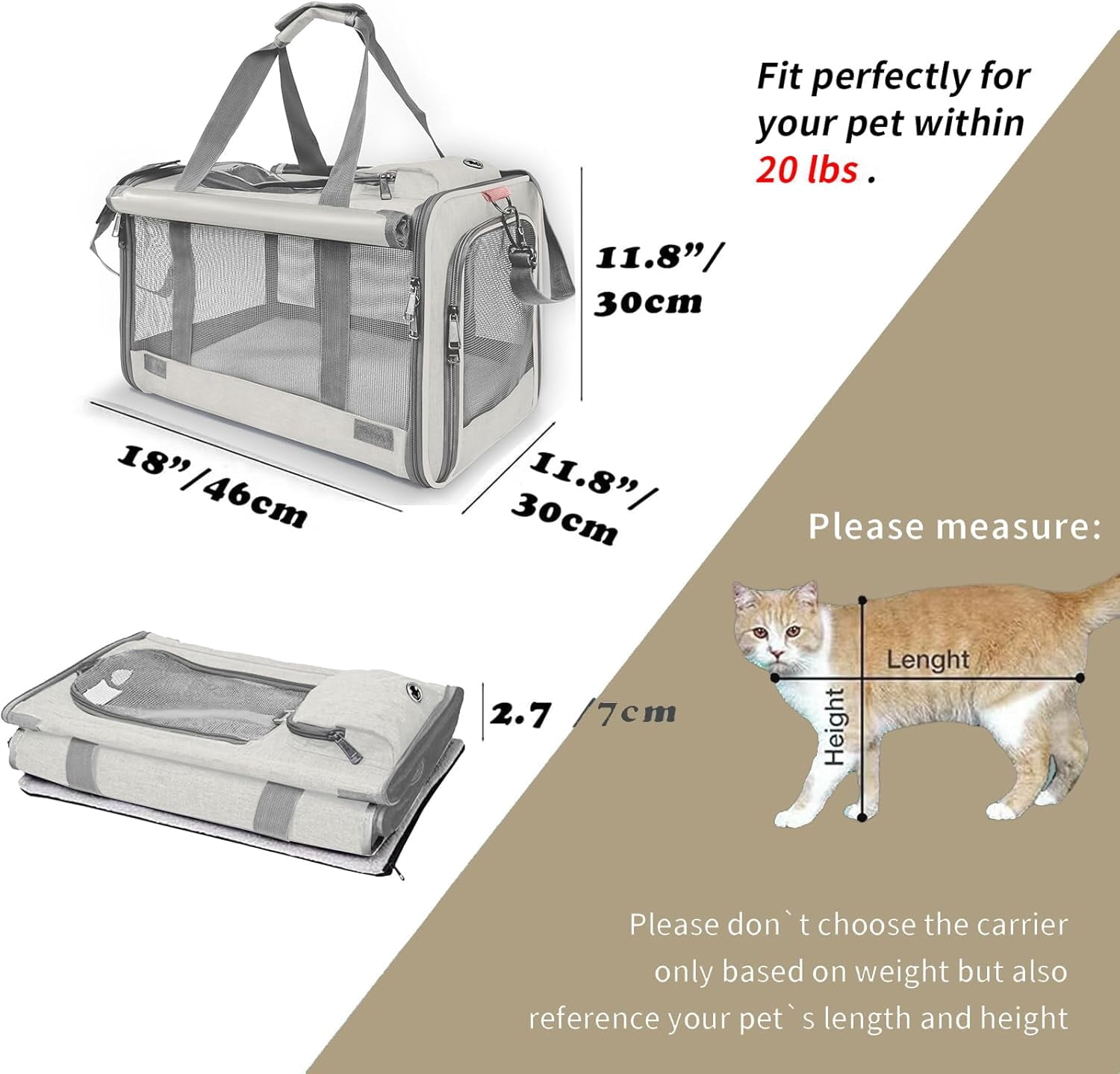 Pet Carrier for Large and Medium Cats, Soft-Sided Pet Carrier for Big Medium Cats and Puppy Dog Carriers Cat Carriers, Pet Privacy Protection Travel Carrier