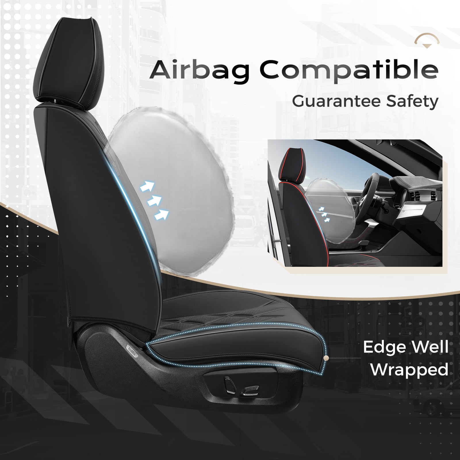 Coverado Full Set Covers For Cars, Waterproof Faux Leather Front and Rear Seat Protectors, Auto Cushions Universal Fit for Most Cars, Black