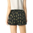 thumbnail image 4 of REFINED ATTIRE Women's Floral Printed Lace Trim Elastic Waist Shorts L Black-cactus Print, 4 of 8