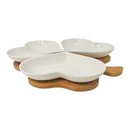 Section Divided Porcelain Serving Tray with Metal Rack