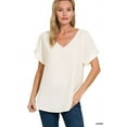 thumbnail image 2 of Zenana Women's V-Neck Heavy Dobby Boat Neck Rolled Short Sleeve Blouse Top, 2 of 3