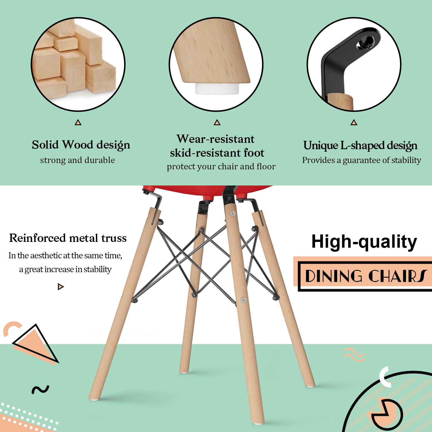 Furmax Modern Dining Chair Set of 4 Mid Century DSW Shell Chair for Kitchen, Dining, Bedroom, Living Room, Red