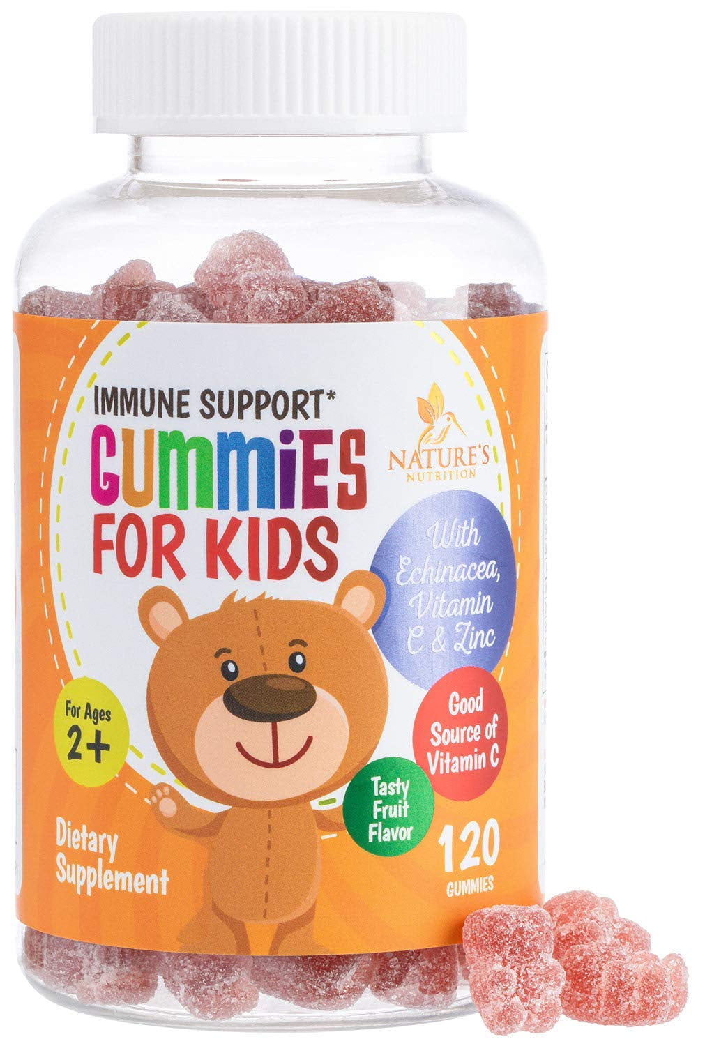 Nature's Nutrition Kids Immune Support Gummies with Vitamin C, Echinacea and Zinc, 120 Ct