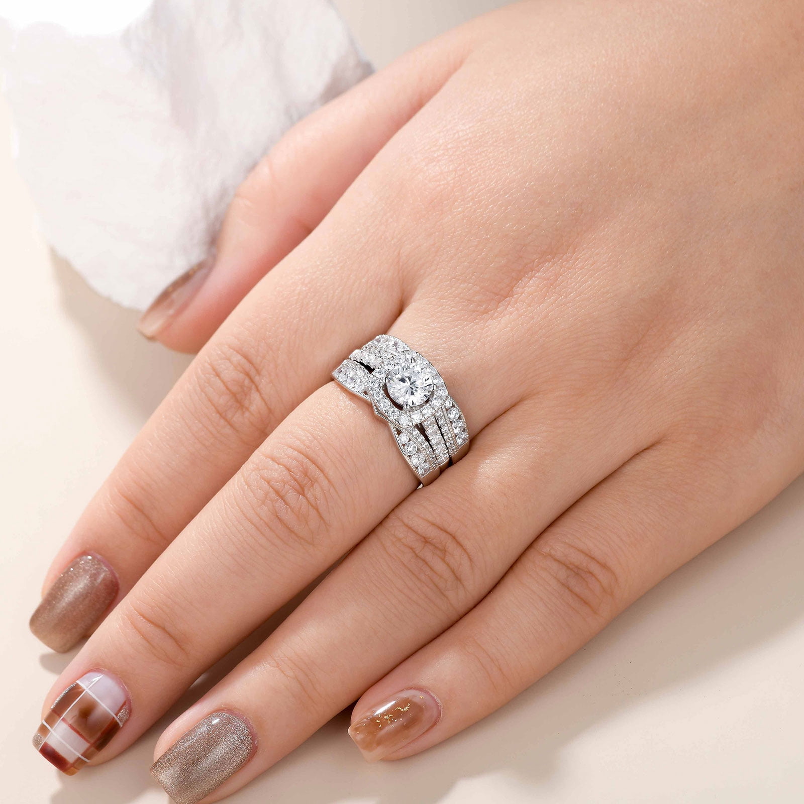 Newshe Jewellery Wedding Rings for Women AAAAA Cz Engagement Bridal Band Set 925 Sterling Silver Enhancers and Wraps Size 9