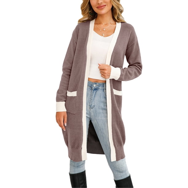 Txlixc Cardigan femenino, contraste de color de manga larga Midi knitwear Txlixc moda
