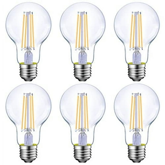 Energetic Dimmable LED Filament Light Bulbs, 8W, 60 Watt Equivalent, Warm White 3000K, Classic Clear Glass, A19 LED Light Bulb, 6 Pack