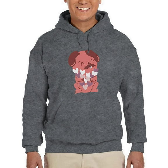 Cute Dog With Hearts Hoodie Men -Smartprints Designs, Male 4X-Large
