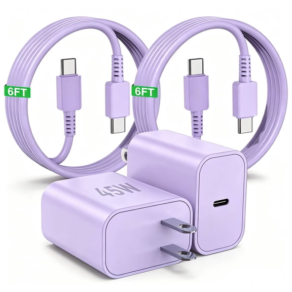 2 Pack 45W Samsung USB-C Super Fast Charger 6FT Type C Charger Cable Cord Fast Charging Android Phone Wall Charger Block for Samsung Galaxy S26/S25 Ultra/S24 /S23 Ultra/S23/S23 /S22/S22 Ultra/S22