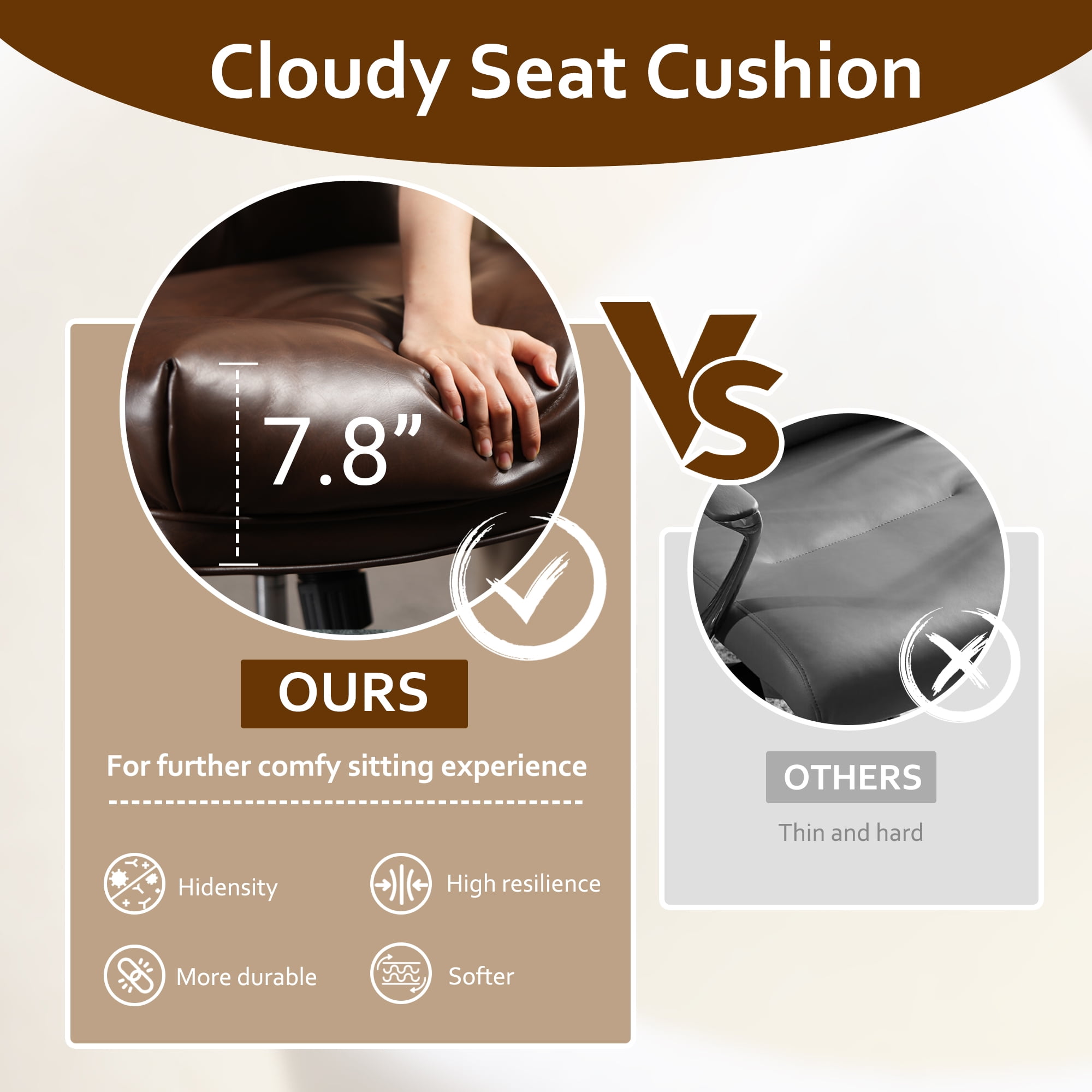 Vcatnet Ergonomic Executive Office Chair, High Back Computer Chair with Lumbar Support, PU Leather Mid-Century Modern Adjustable Home Office Desk Chair, Dark Brown