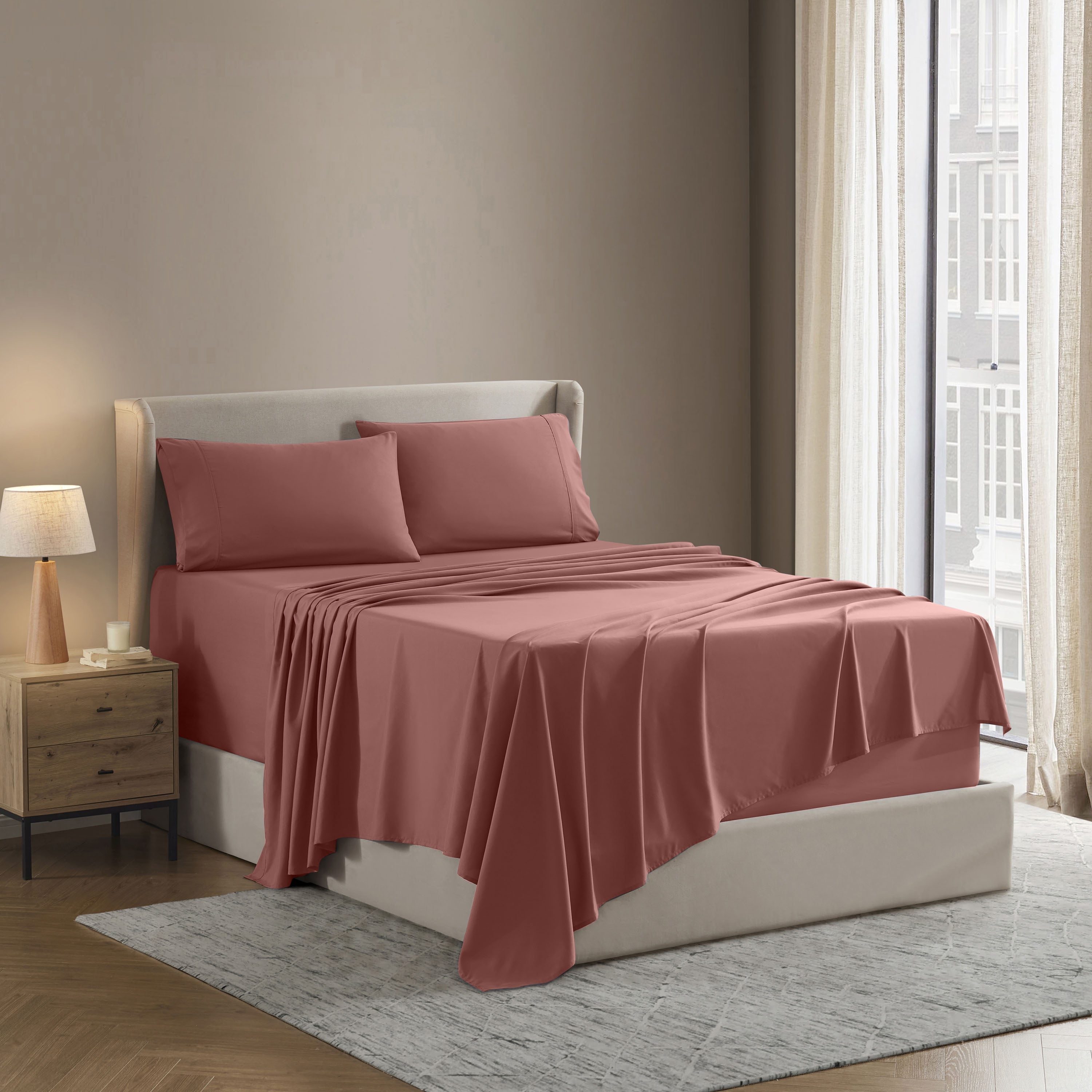 Lammaloe Twin XL Sheets Set, Hotel Style Deep Pocket 3 Piece Bed Sheets, Soft Microfiber Kids Bedding Set, Pink Clay