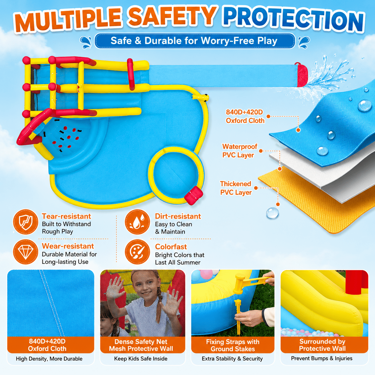 Neche 222" Giant Large Inflatable Water Slide Bounce House With 750W Blower, Splash Pool, Backyard Water Park for Kids Ages 3-8, Max 500lbs, Indoor & Outdoor Use