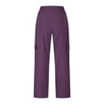 thumbnail image 5 of Ecqkame Cotton Linen Pants for Women Summer Elastic High Waisted Straight Leg Lounge Pants Casual Solid Color Trousers with Pockets Purple, 5 of 6