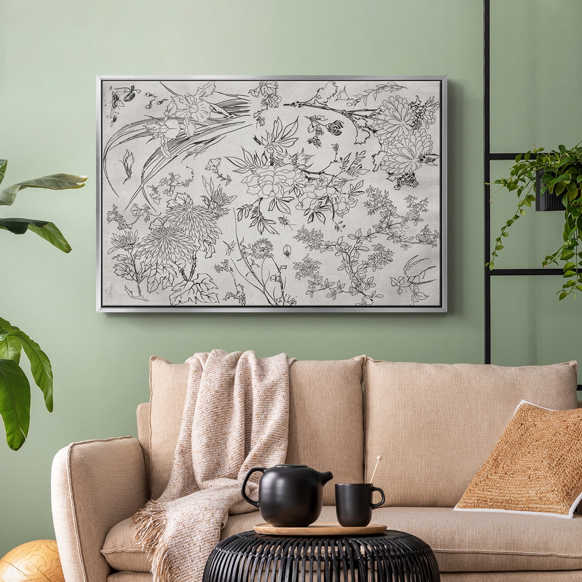 Vintage Abstract Print-XVI Framed in Silver Wood Gallery Wrapped Canvas 17 in. x 25 in.