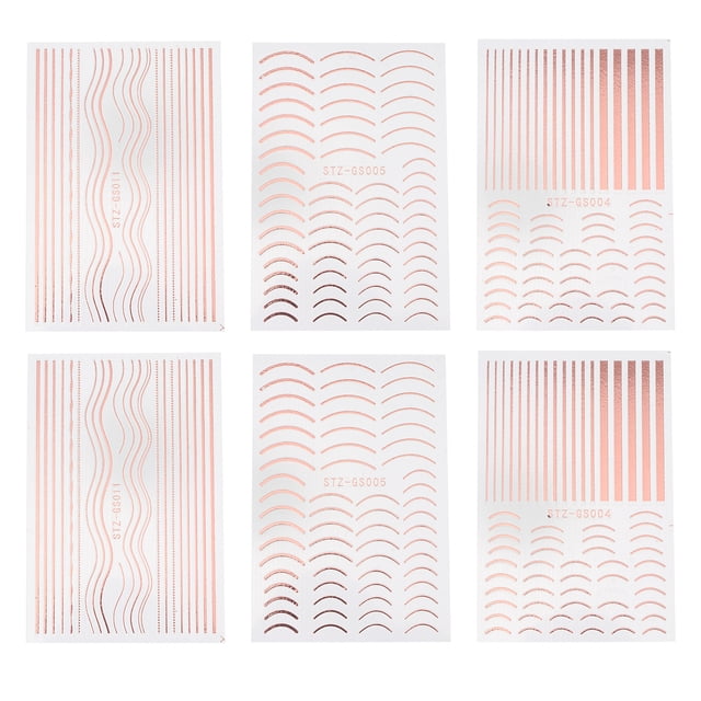 6pcs Line DIY Nail Art Sticker Creative Tip Decal Decoración de manicura Rose Oro