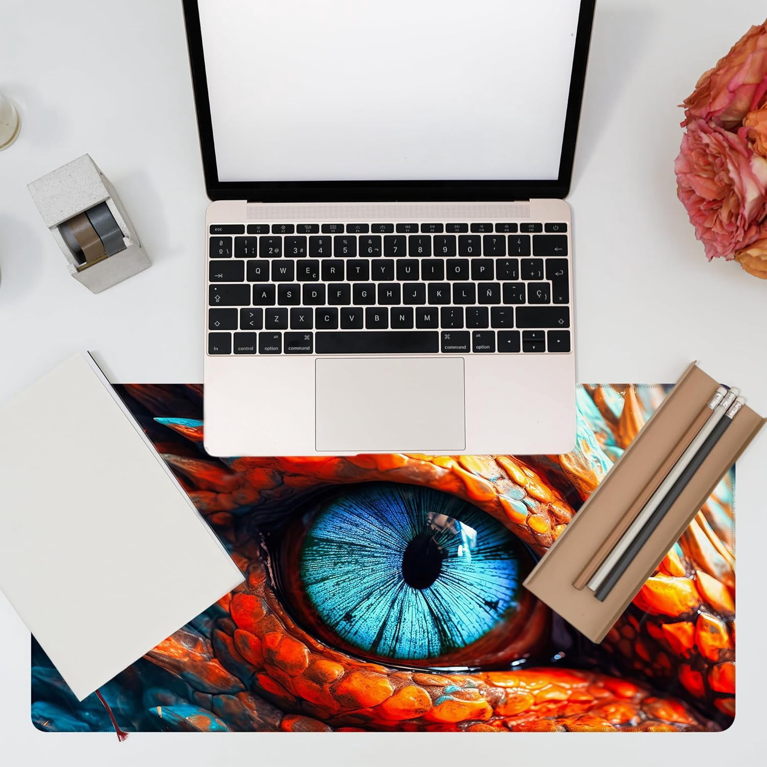 Large Gaming Mouse Pad for Desk, Dragon Blue Eyes Desk Mat, Dragon Eyes Desk Pad, 31.5"x11.8" Extended Big Computer Keyboard Mouse Pad with Non-Slip Base and Stitched Edge