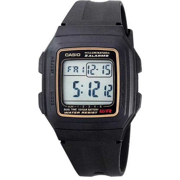 Casio Reloj Deportivo Digital para Hombre con Alarma Multifunción, Negro y Dorado F201WA-9A