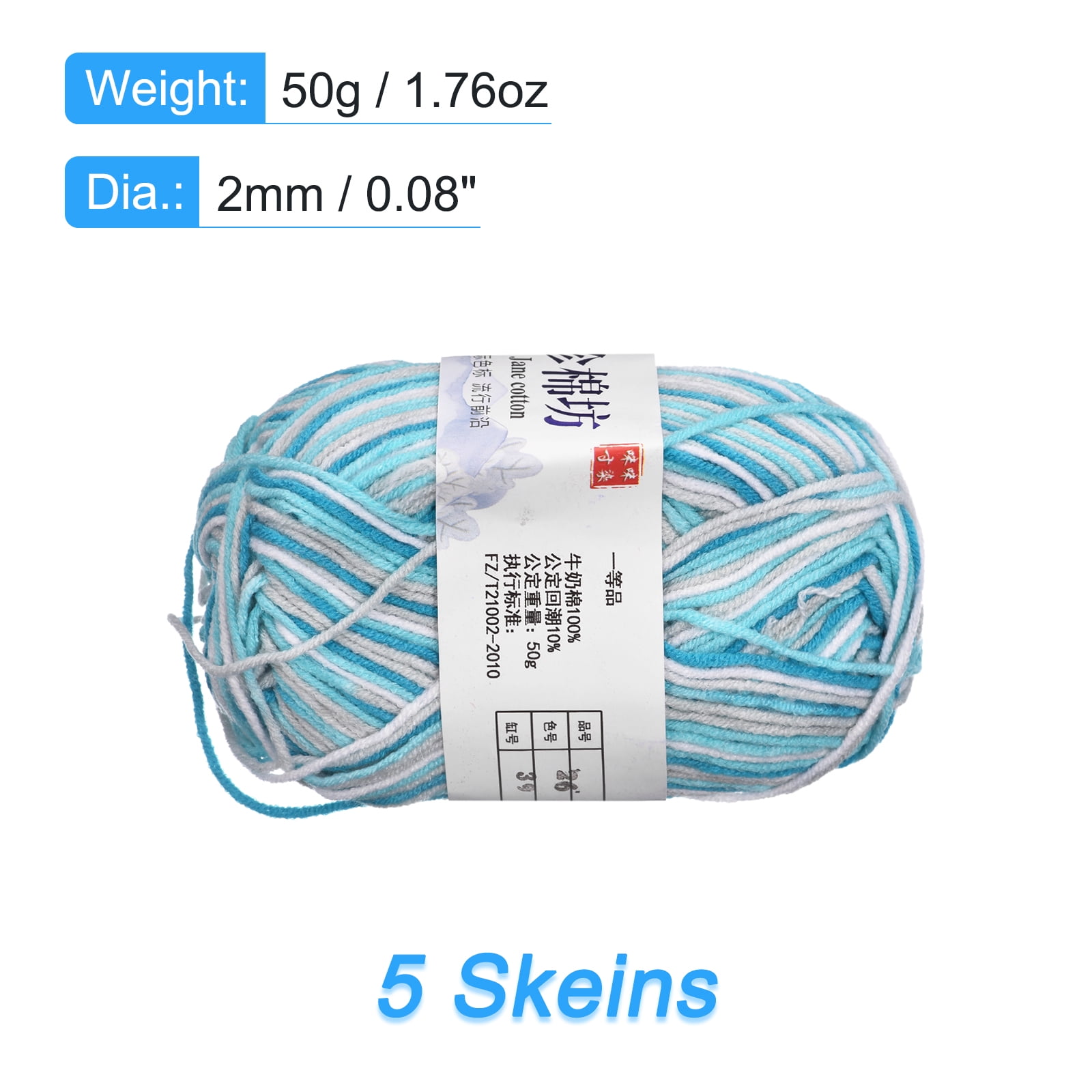 Uxcell 5 pack of 50g Cotton Blend Yarn Crochet Craft Yarns for Knitting Blue White