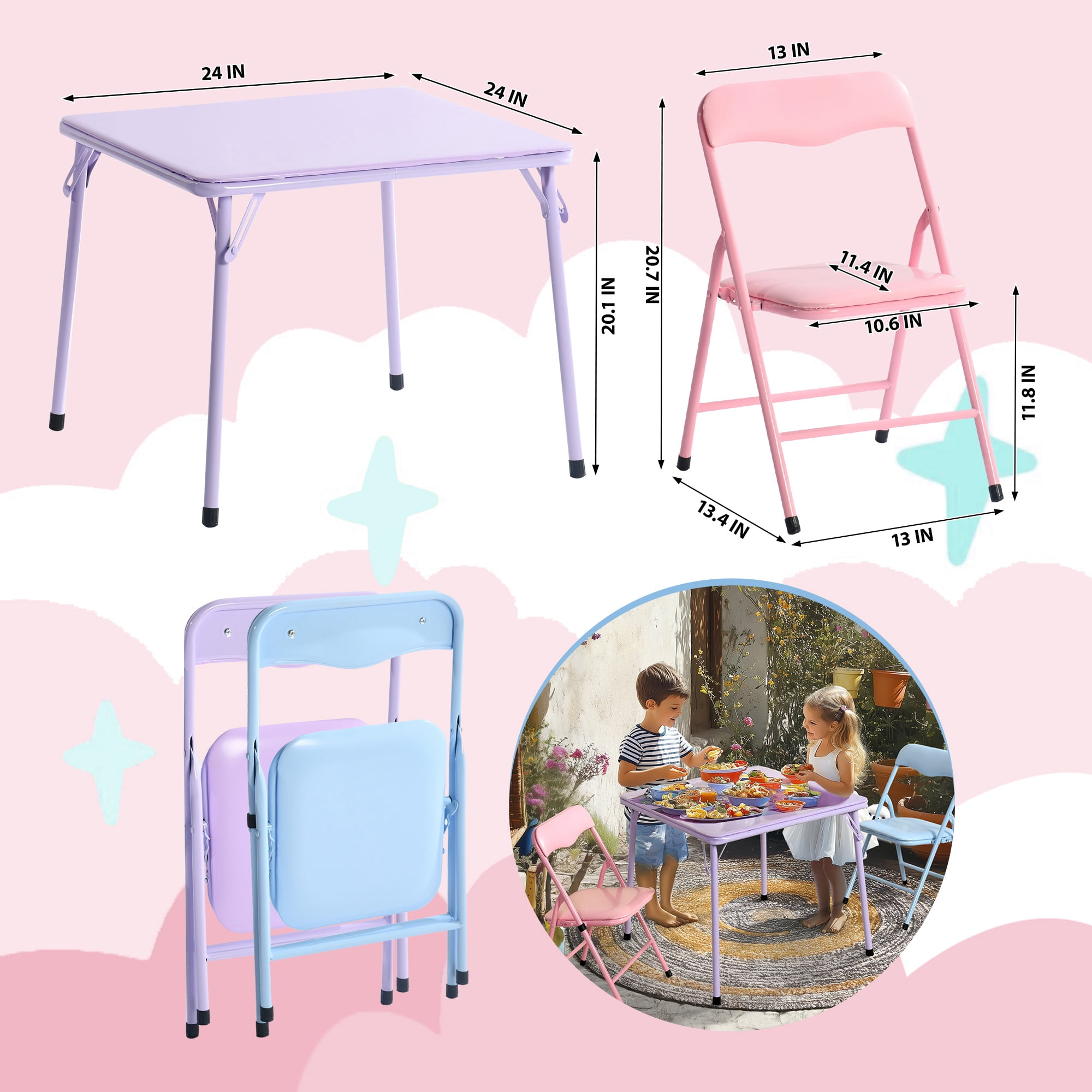 Homy Casa Kids Folding Drafting Table and Chair Set of 3, Ideal for Creative Art, Homework & Play