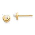 thumbnail image 1 of Solid 14k Yellow Gold White Button Freshwater Cultured Pearl Heart Post Studs Earrings - 4mm x 4mm, 1 of 4