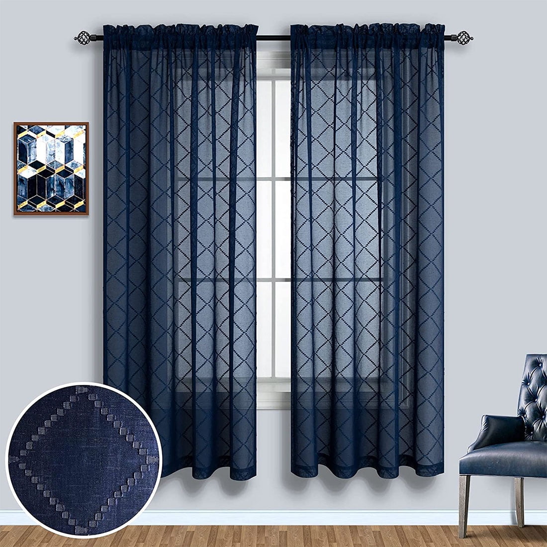 63 Inch Length Blue Curtains